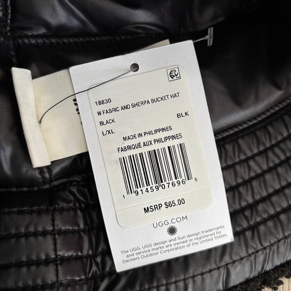NWT UGG Reversible Faux Fur Sherpa Bucket Hat Black - Size: L / XL - Picture 8 of 8